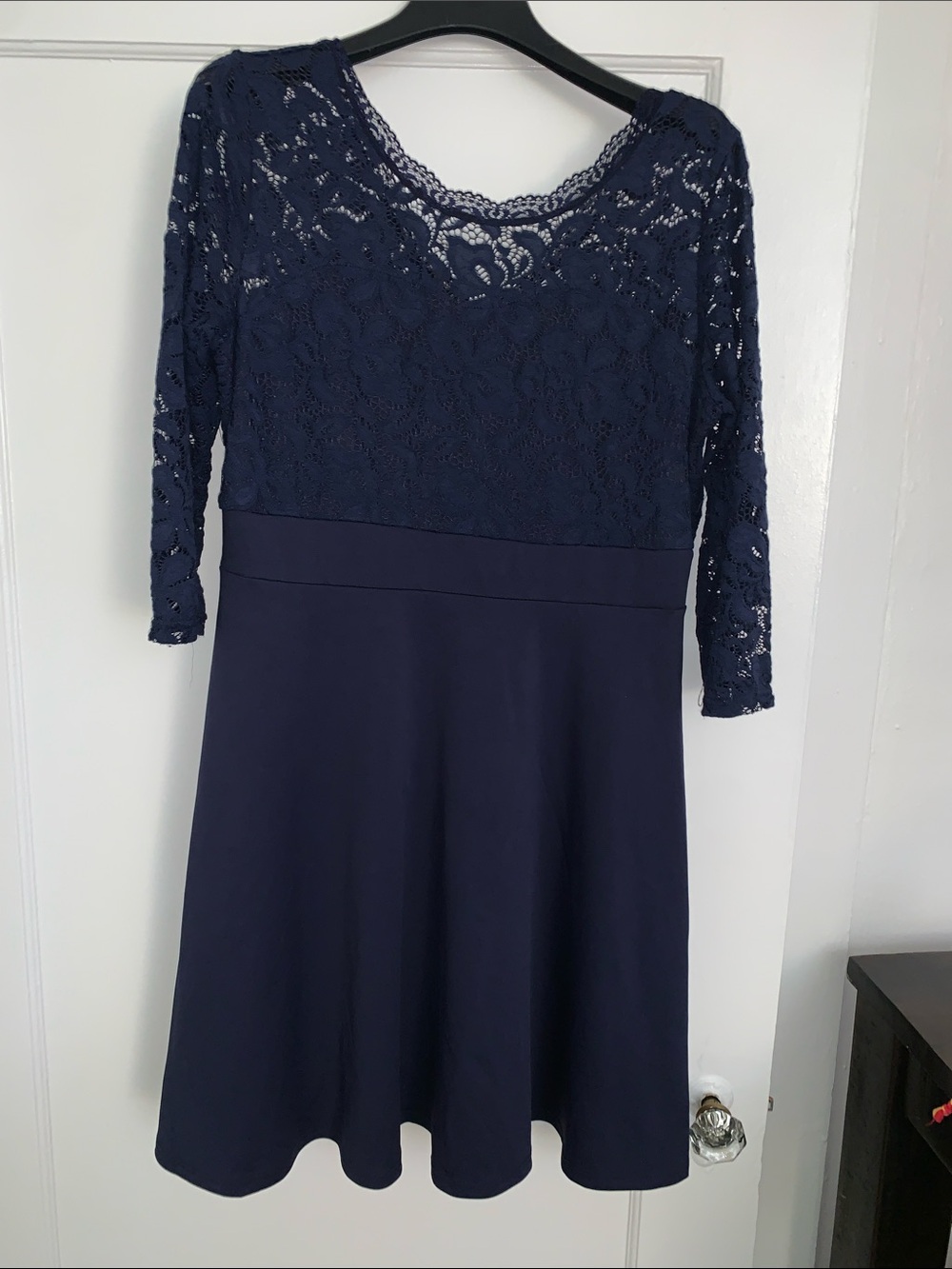 Urban Outfitters Navy Lace Bodice Long Sleeve A-Line Dress
